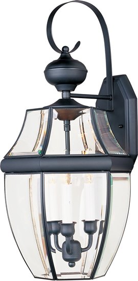 Picture of 40W South Park 3-Light Outdoor Wall Lantern BK Clear Glass CA Incandescent 