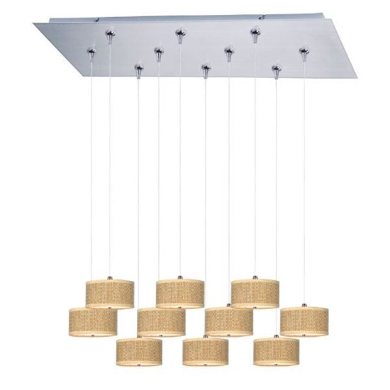 Foto para 50W Elements 10-Light RapidJack Pendant and Canopy SN Natural Fiber 12V GY6.35 T4 Xenon (OA HT 6.25"-126.25") (CAN 31.5"x12.5"x2.5")