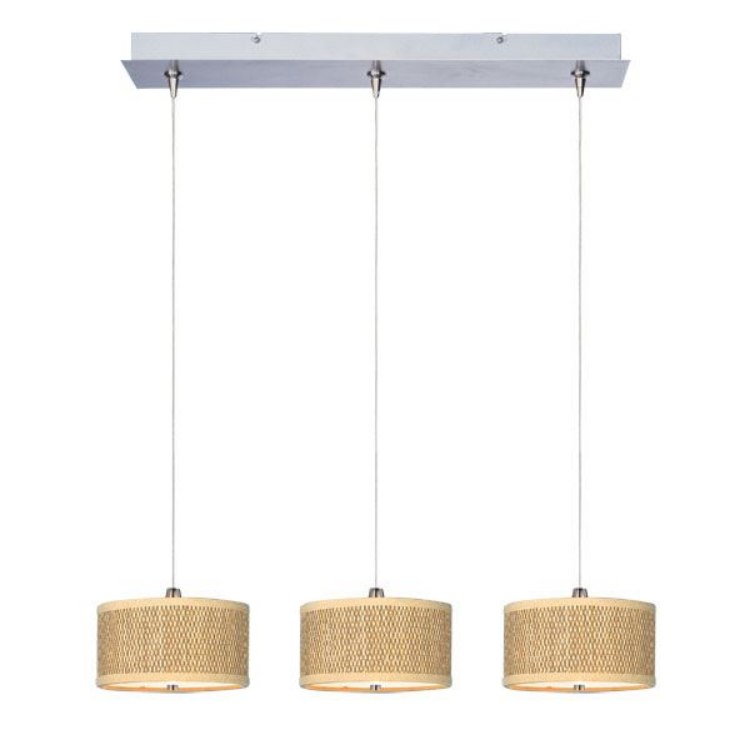 Picture of 50W Elements 3-Light RapidJack Pendant and Canopy SN Natural Fiber 12V GY6.35 T4 Xenon (OA HT 17.25"-125") (CAN 24.25"x4.25"x1.25")