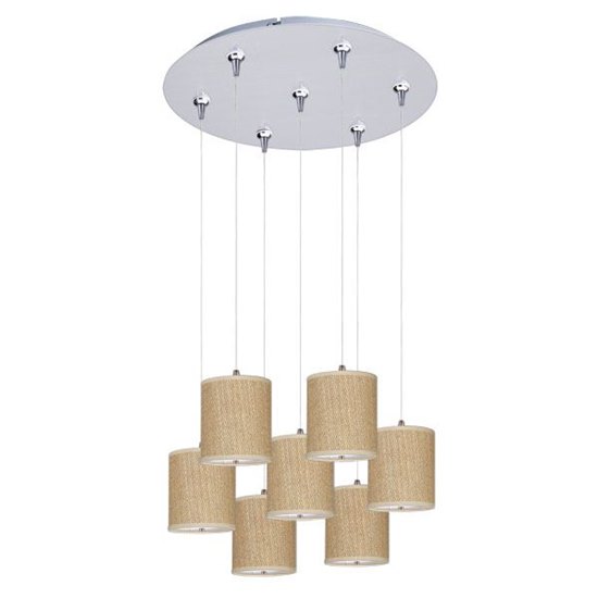 Foto para 50W Elements 7-Light RapidJack Pendant and Canopy SN Natural Fiber 12V GY6.35 T4 Xenon (OA HT 9.5"-129.5") (CAN 17"x2.5")