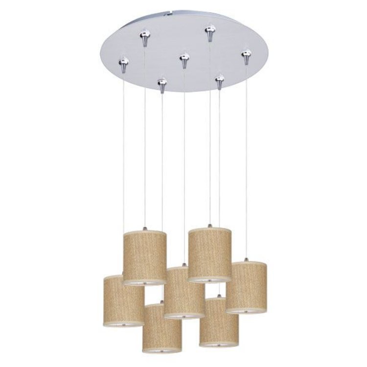 Picture of 50W Elements 7-Light RapidJack Pendant and Canopy SN Natural Fiber 12V GY6.35 T4 Xenon (OA HT 9.5"-129.5") (CAN 17"x2.5")