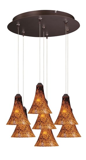 Foto para 50W Leopard 7-Light RapidJack Pendant and Canopy BZ Amber Leopard Glass 12V GY6.35 T4 Xenon (OA HT 10"-130") (CAN 17"x2.5")