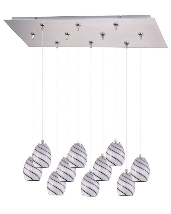 Picture of 50W Swirl 10-Light RapidJack Pendant and Canopy SN Grape Swirl Glass 12V GY6.35 T4 Xenon (OA HT 10"-130") (CAN 31.5"x12.5"x2.5")