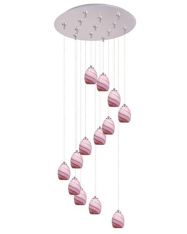 Picture of 50W Swirl 13-Light RapidJack Pendant and Canopy SN Cherry Swirl Glass 12V GY6.35 T4 Xenon (OA HT 10"-130") (CAN 21"x2.5")