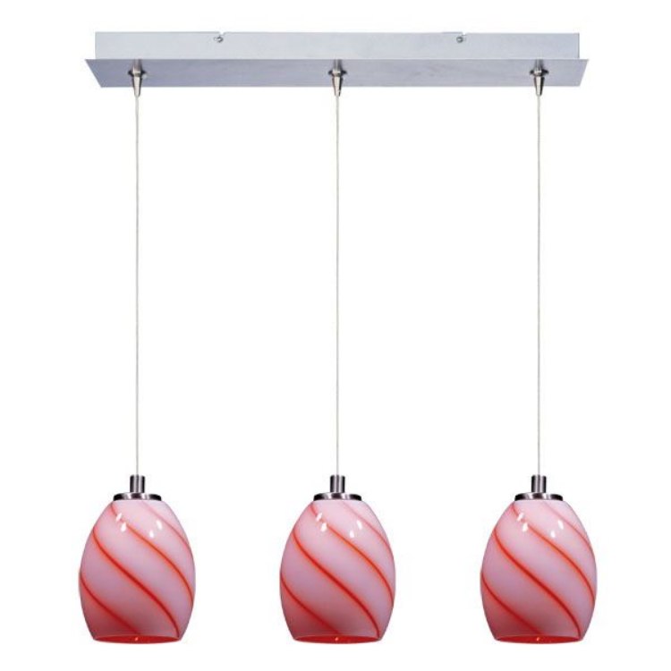 Picture of 50W Swirl 3-Light RapidJack Pendant and Canopy SN Tangerine Swirl Glass 12V GY6.35 T4 Xenon (OA HT 8.5"-128.75") (CAN 24.25"x4.25"x1.25")