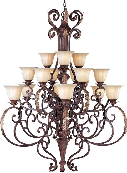 Foto para 60W Augusta 15-Light Chandelier AF Cafe Glass MB Incandescent 72" Chain