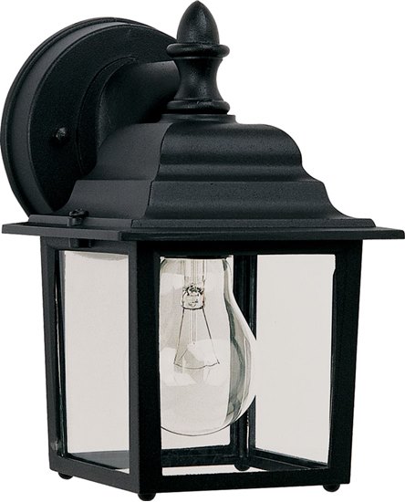 Foto para 60W Builder Cast 1-Light Outdoor Wall Lantern BK Clear Glass MB Incandescent 5.5"x8.5" 6-Min