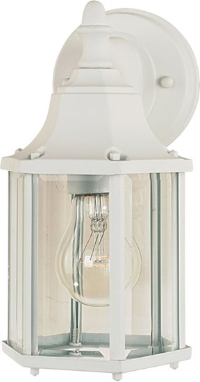 Picture of 60W Builder Cast 1-Light Outdoor Wall Lantern WT Clear Glass MB Incandescent 5.5"x10" 6-Min