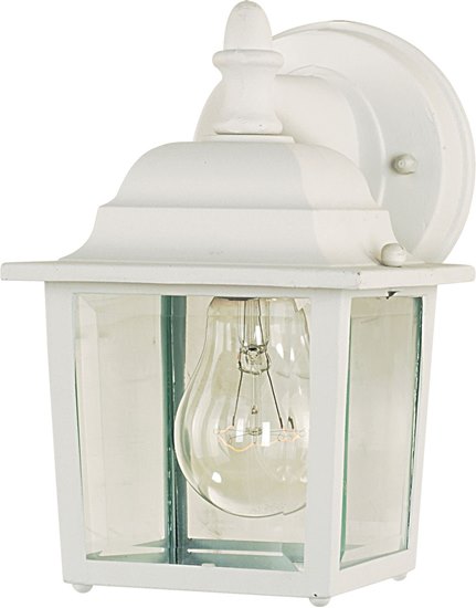 Picture of 60W Builder Cast 1-Light Outdoor Wall Lantern WT Clear Glass MB Incandescent 5.5"x8.5" 6-Min
