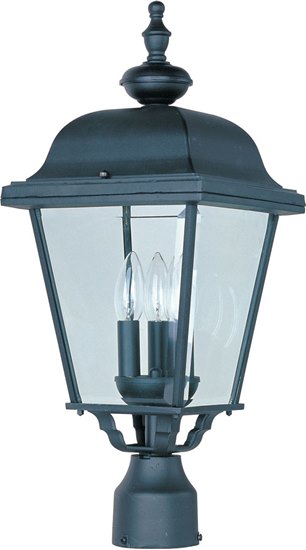 Picture of 60W Builder Cast 3-Light Outdoor Pole/Post Lantern BK Clear Glass CA Incandescent 9"x24" 4-Min