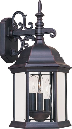 Picture of 60W Builder Cast 3-Light Outdoor Wall Mount EB Clear Glass CA Incandescent 9.5"x19" 4-Min