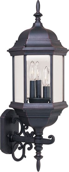 Foto para 60W Builder Cast 3-Light Outdoor Wall Mount EB Clear Glass CA Incandescent 9.5"x26" 4-Min