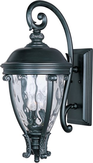 Picture of 60W Camden VX 3-Light Outdoor Wall Lantern BK Water Glass Glass CA Incandescent 13"x29" 