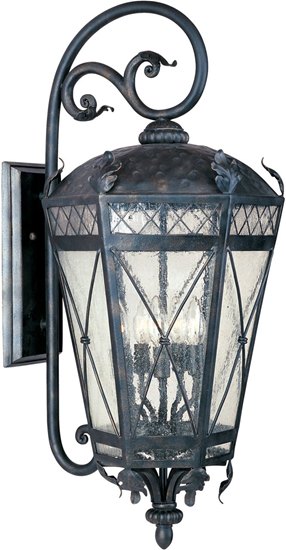 Picture of 60W Canterbury 3-Light Outdoor Wall Lantern AT Seedy Glass CA Incandescent 12"x27.5" 