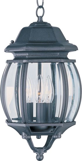 Foto para 60W Crown Hill 3-Light Outdoor Hanging Lantern BK Clear Glass CA Incandescent 72" Chain 4-Min