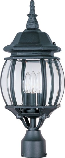 Foto para 60W Crown Hill 3-Light Outdoor Pole/Post Lantern BK Clear Glass CA Incandescent 4-Min