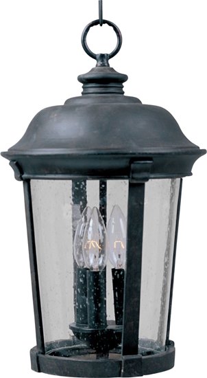 Picture of 60W Dover Cast 3-Light Outdoor Hanging Lantern BZ Seedy Glass CA Incandescent 10"x17" 72" Chain