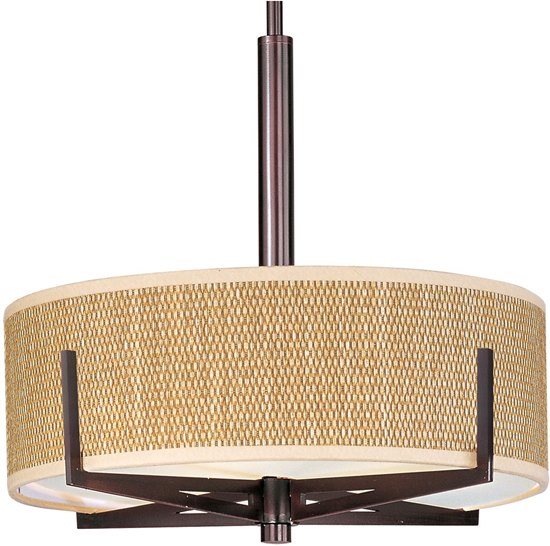 Foto para 60W Elements 3-Light Pendant OI Natural Fiber MB Incandescent 16"x5.25" (OA HT 25"-68")