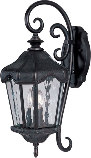 Foto para 60W Garden VX 3-Light Outdoor Wall Lantern OB Water Glass Glass CA Incandescent 9.5"x24.5" 