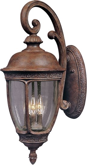 Picture of 60W Knob Hill Cast 3-Light Outdoor Wall Lantern SE Seedy Glass CA Incandescent 10"x24.5" 