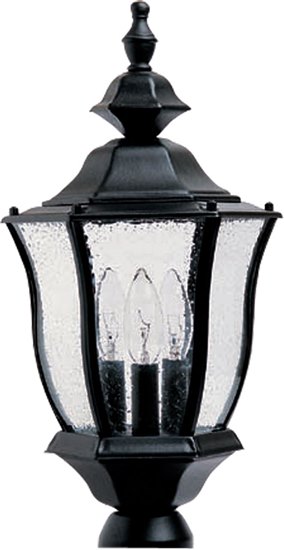Picture of 60W Madrona Cast 3-Light Outdoor Pole/Post Lantern BK Seedy Glass CA Incandescent 4-Min