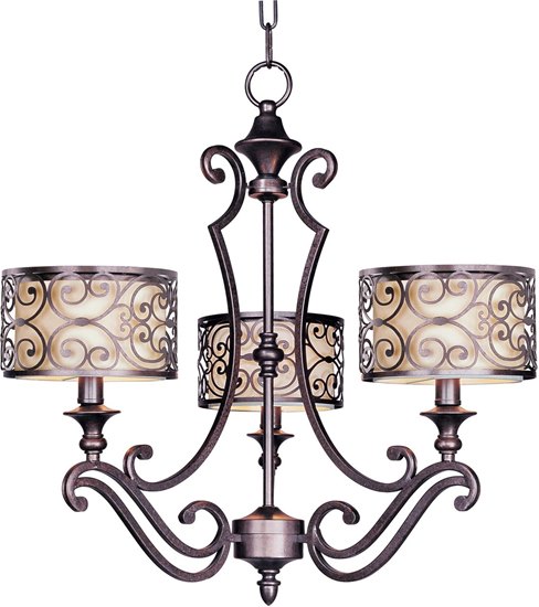 Foto para 60W Mondrian 3-Light Chandelier UB Fabric MB Incandescent 36" Chain