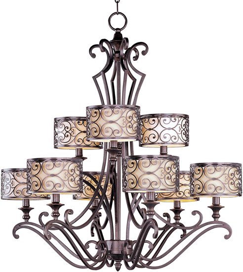 Foto para 60W Mondrian 9-Light Chandelier UB Fabric MB Incandescent 72" Chain