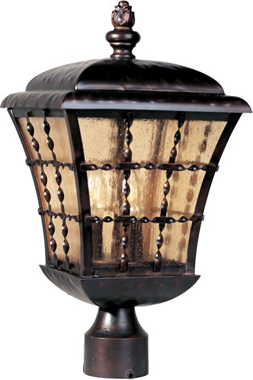 Picture of 60W Orleans 3-Light Outdoor Pole/Post Lantern OI Amber Seedy Glass CA Incandescent 