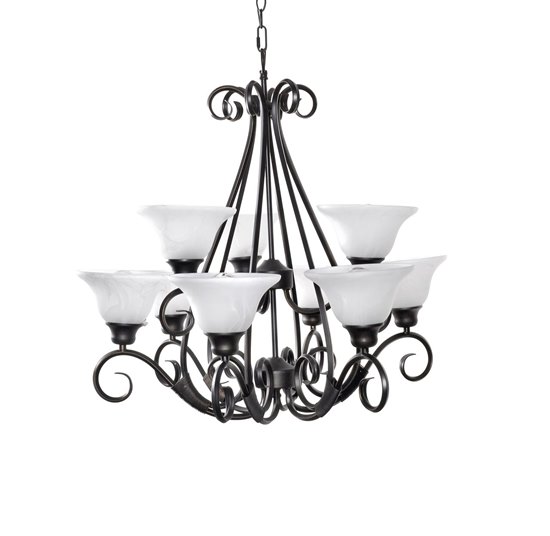 Foto para 60W Pacific 9-Light Chandelier KB Marble Glass MB Incandescent 72" Chain