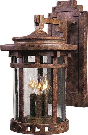 Picture of 60W Santa Barbara Cast 3-Light Outdoor Wall Lantern SE Seedy Glass CA Incandescent 9"x16" 