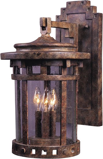 Picture of 60W Santa Barbara VX 3-Light Outdoor Wall Lantern SE Seedy Glass CA Incandescent 9"x16" 