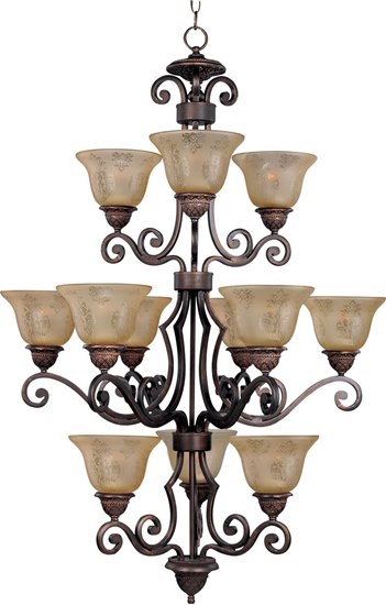 Foto para 60W Symphony 12-Light Chandelier OI Screen Amber Glass MB Incandescent 72" Chain