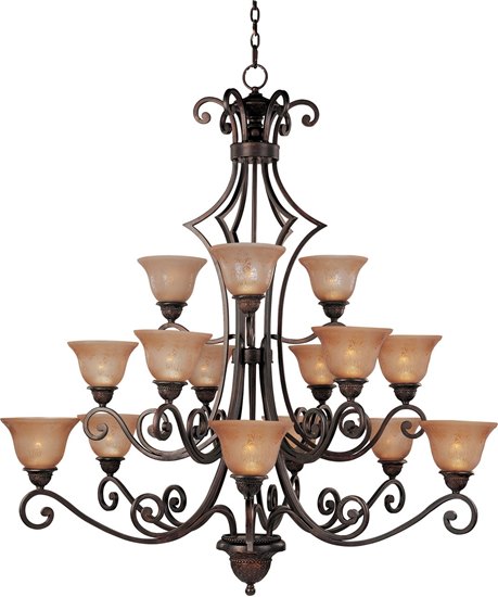 Picture of 60W Symphony 15-Light Chandelier OI Screen Amber Glass MB Incandescent 72" Chain