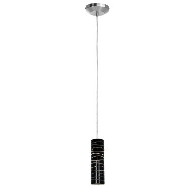 Show details for 40w Delta G9 G9 Halogen Dry Location Brushed Steel Black Lined Line Voltage Pendant with Anari Silk (l) Glass Picture of 40w Delta G9 G9 Halogen Dry Location Brushed Steel Black Lined Line Voltage Pendant with Anari Silk (l) Glass