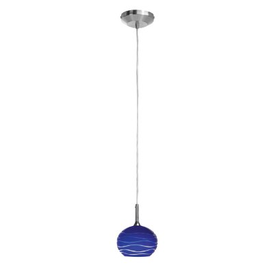 Show details for 40w Delta G9 G9 Halogen Dry Location Brushed Steel Blue Lined Line Voltage Pendant with SphereEtched Glass Picture of 40w Delta G9 G9 Halogen Dry Location Brushed Steel Blue Lined Line Voltage Pendant with SphereEtched Glass