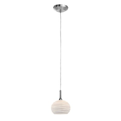 Show details for 40w Delta G9 G9 Halogen Dry Location Brushed Steel White Lined Line Voltage Pendant with SphereEtched Glass Picture of 40w Delta G9 G9 Halogen Dry Location Brushed Steel White Lined Line Voltage Pendant with SphereEtched Glass
