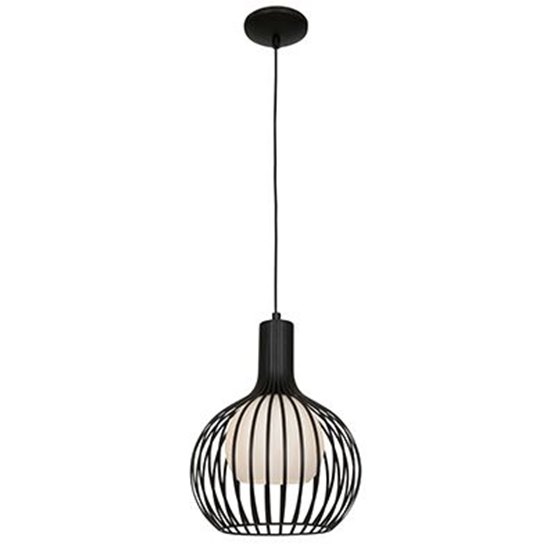 Foto para 75w Chuki E-26 A-19 Incandescent Damp Location Black Metal ribbed Pendant (CAN 1.25"Ø5.25")