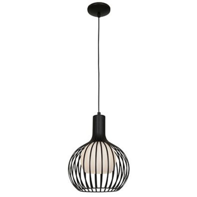Foto para 75w Chuki E-26 A-19 Incandescent Damp Location Black Metal ribbed Pendant (CAN 1.25"Ø5.25")
