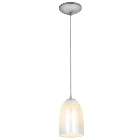 Foto para 100w Bordeaux Glass Pendant E-26 A-19 Incandescent Dry Location Brushed Steel Wicker White Glass 7.5"Ø5.25" (CAN 1.25"Ø5.25")