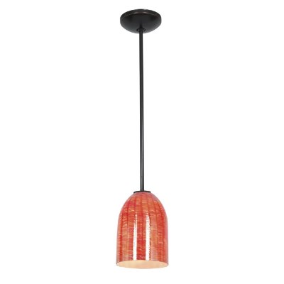 Show details for 100w Bordeaux Glass Pendant E-26 A-19 Incandescent Dry Location Oil Rubbed Bronze Wicker Red Glass 7.5"Ø5.25" (CAN 1.25"Ø5.25") Picture of 100w Bordeaux Glass Pendant E-26 A-19 Incandescent Dry Location Oil Rubbed Bronze Wicker Red Glass 7.5"Ø5.25" (CAN 1.25"Ø5.25")