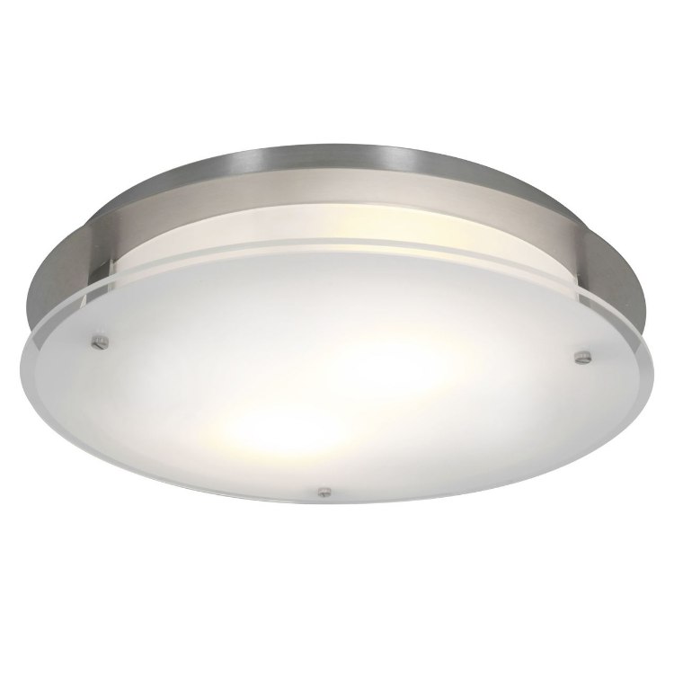 Foto para 24w VisionRound Module Damp Location Brushed Steel Frosted Dimmable LED Flushmount (CAN 1.25"Ø14.25")