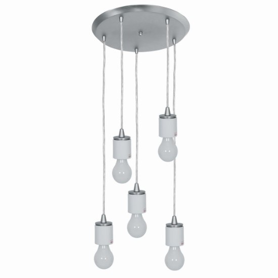 Foto para 300w (5 x 60) Circ E-26 A-19 Incandescent Dry Location Brushed Steel Round Pendant Assembly (CAN 1"Ø14")