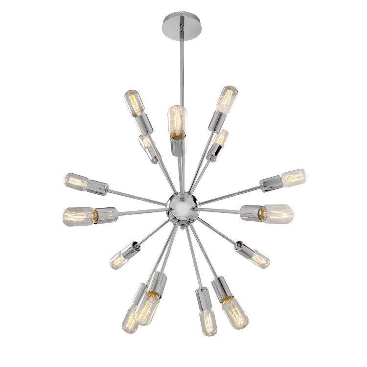 Picture of 640w (16 x 40) Flux E-26 T-14 Incandescent Dry Location Chrome Vintage Lamped Chandelier 24"Ø24" (CAN Ø4.75")