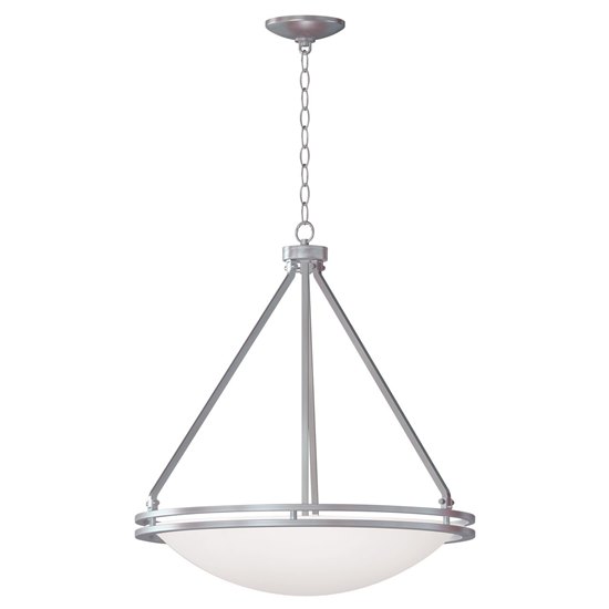 Picture of 58w Aztec G10q 2CT6 Fluorescent Damp Location Brushed Steel White Chain Supported Bowl Pendant 23.5"Ø21" (CAN 1.2"Ø5")