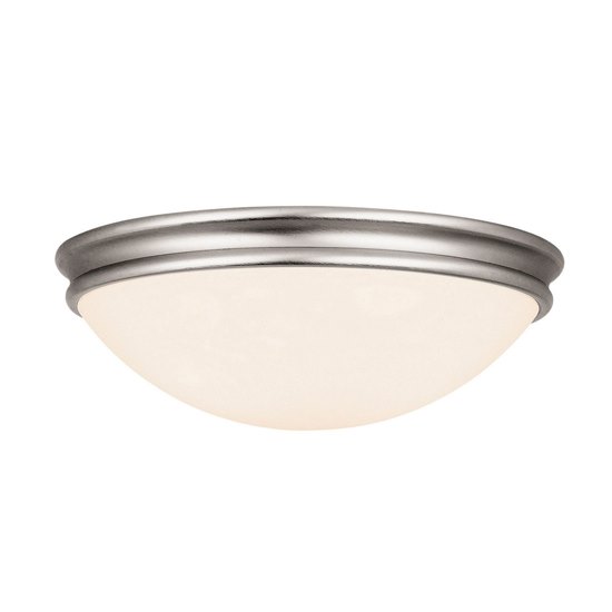 Picture of 36w (2 x 18) Atom GU-24 Spiral Fluorescent Damp Location Brushed Steel Opal Flush-Mount 3.5"Ø12.5" (CAN 1.6"Ø12.5")