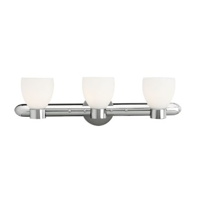 Show details for 54w (3 x 18) Frisco GU-24 Spiral Fluorescent Damp Location Chrome Opal Wall & Vanity (CAN 26.25"x2"x0.88"Ø4.75") Picture of 54w (3 x 18) Frisco GU-24 Spiral Fluorescent Damp Location Chrome Opal Wall & Vanity (CAN 26.25"x2"x0.88"Ø4.75")