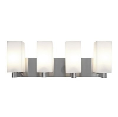 Show details for 52w (4 x 13) Archi GU-24 Spiral Fluorescent Damp Location Brushed Steel Opal Wall & Vanity (CAN 22.5"x4.75"x0.9") Picture of 52w (4 x 13) Archi GU-24 Spiral Fluorescent Damp Location Brushed Steel Opal Wall & Vanity (CAN 22.5"x4.75"x0.9")