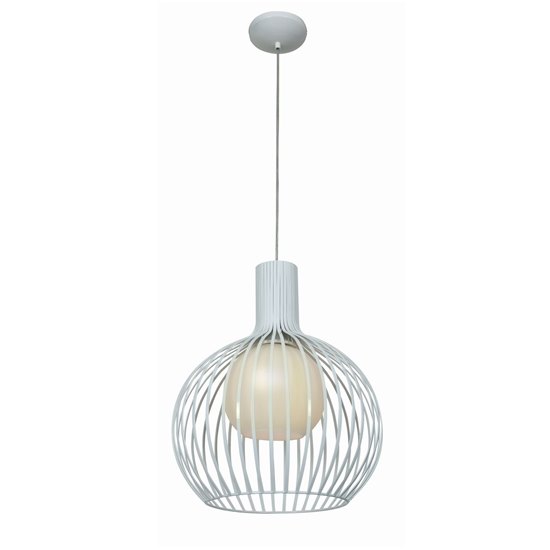 Picture of 100w Chuki E-26 A-19 Incandescent Damp Location White Opal Metal ribbed Pendant (CAN 1.25"Ø5.25")