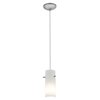 Foto para 100w Cylinder Glass Pendant E-26 A-19 Incandescent Dry Location Brushed Steel Opal Glass 10"Ø4" (CAN 1.25"Ø5.25")