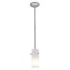 Foto para 100w Cylinder Glass Pendant E-26 A-19 Incandescent Dry Location Brushed Steel Opal Glass 10"Ø4" (CAN 1.25"Ø5.25")